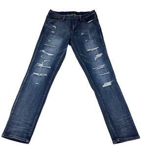 Rue 21 Mens Dark Wash Distressed Slim Fit Jeans Size 34x32